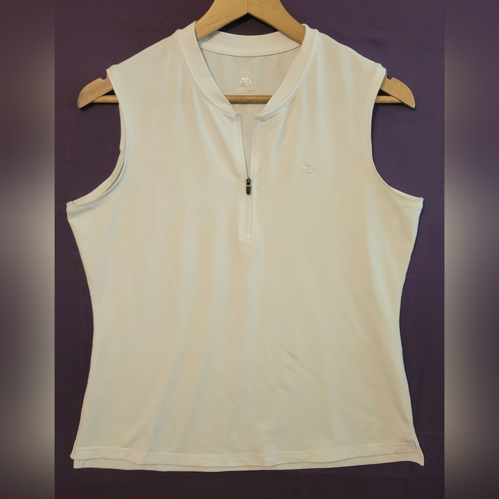 Women's Mofiz White Sleeveless 1/4 Zip Quickdry Lightweight Golf Polo Tank Top